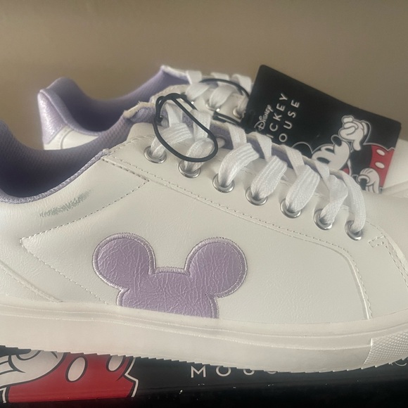 White and Purple Sneakers with Mickey Mouse Design - Picture 3 of 6